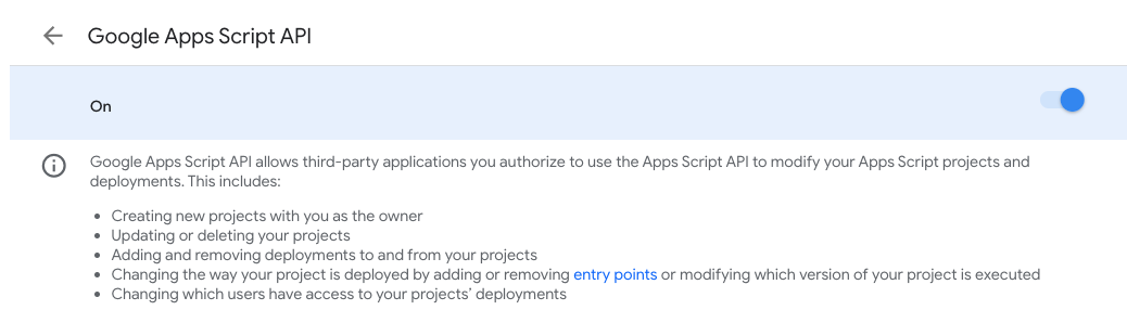 Enable Google Apps Script API